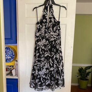 Elegant Black and White Floral Halter Dress